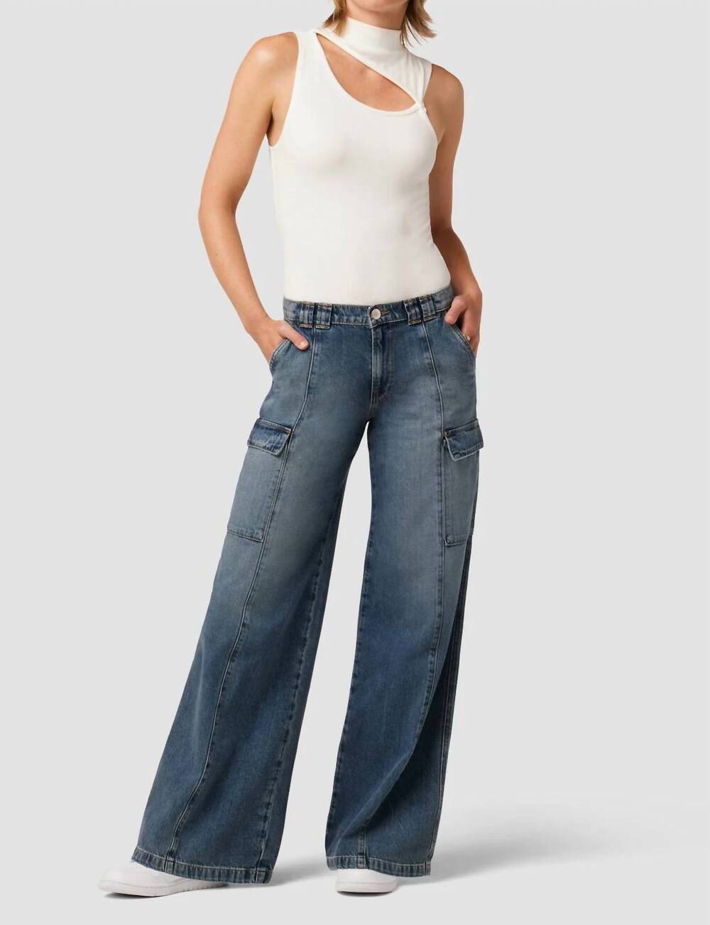 NEW HUDSON mid-rise wide leg cargo jeans in deep blue